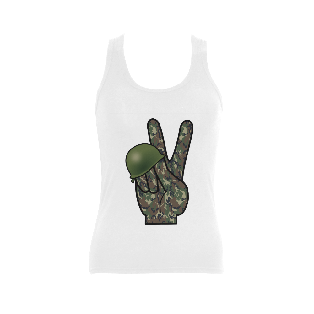 Forest Camouflage Peace Sign Women's Shoulder-Free Tank Top (Model T35)