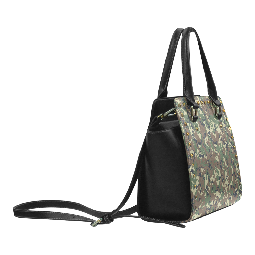 Forest Camouflage Pattern Rivet Shoulder Handbag (Model 1645)