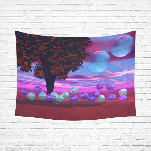 Bubble Garden, Abstract Rose  Azure Wisdom Cotton Linen Wall Tapestry 80"x 60"