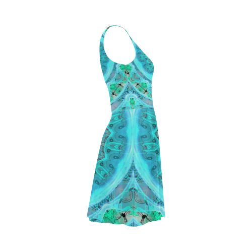 Teal Cyan Ocean Abstract Modern Lace Lattice Atalanta Sundress (Model D04)