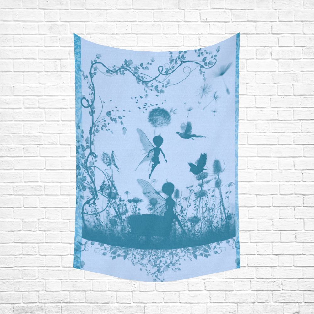 Beautiful fairy in blue colors Cotton Linen Wall Tapestry 60"x 90"