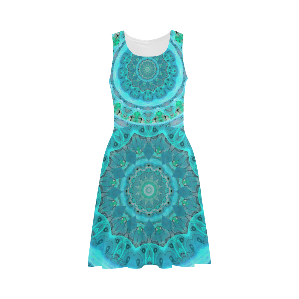 Teal Cyan Ocean Abstract Modern Lace Lattice Atalanta Sundress (Model D04)