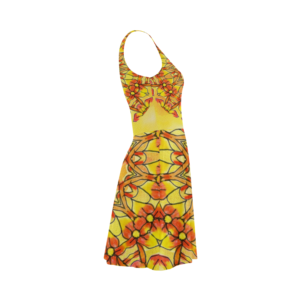 Orange Yellow Sunflower Mandala Red Zendoodle Atalanta Sundress (Model D04)