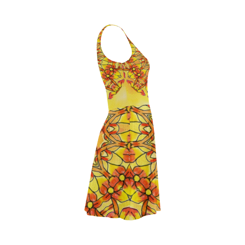 Orange Yellow Sunflower Mandala Red Zendoodle Atalanta Sundress (Model D04)