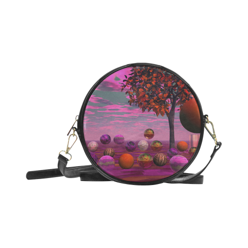 Bittersweet Opinion, Abstract Raspberry Maple Tree Round Sling Bag (Model 1647)