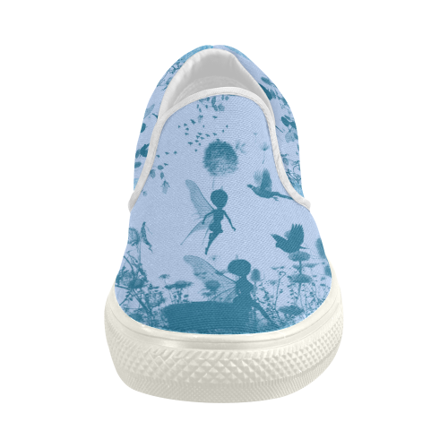 Beautiful fairy in blue colors Women's Slip-on Canvas Shoes (Model 019)