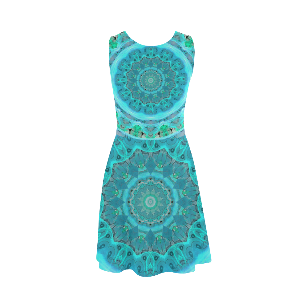 Teal Cyan Ocean Abstract Modern Lace Lattice Atalanta Sundress (Model D04)