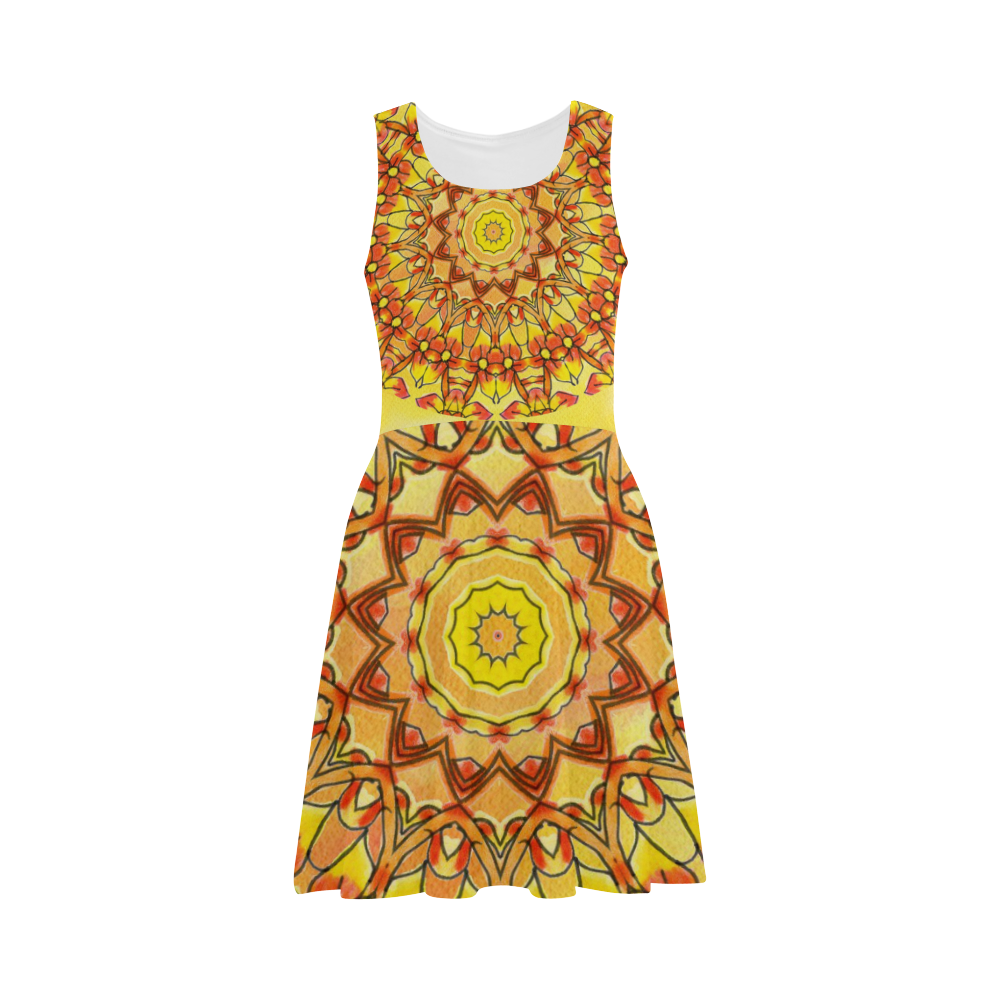 Orange Yellow Sunflower Mandala Red Zendoodle Atalanta Sundress (Model D04)