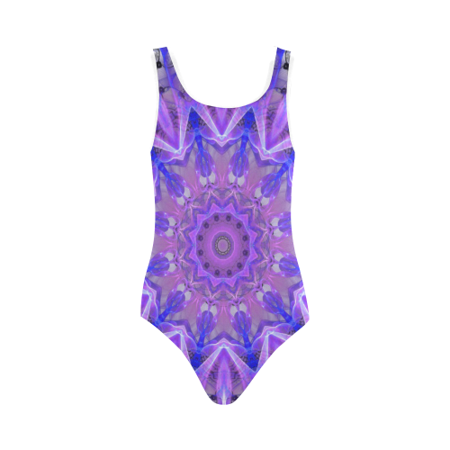 Abstract Plum Ice Crystal Palace Lattice Lace Vest One Piece Swimsuit (Model S04)