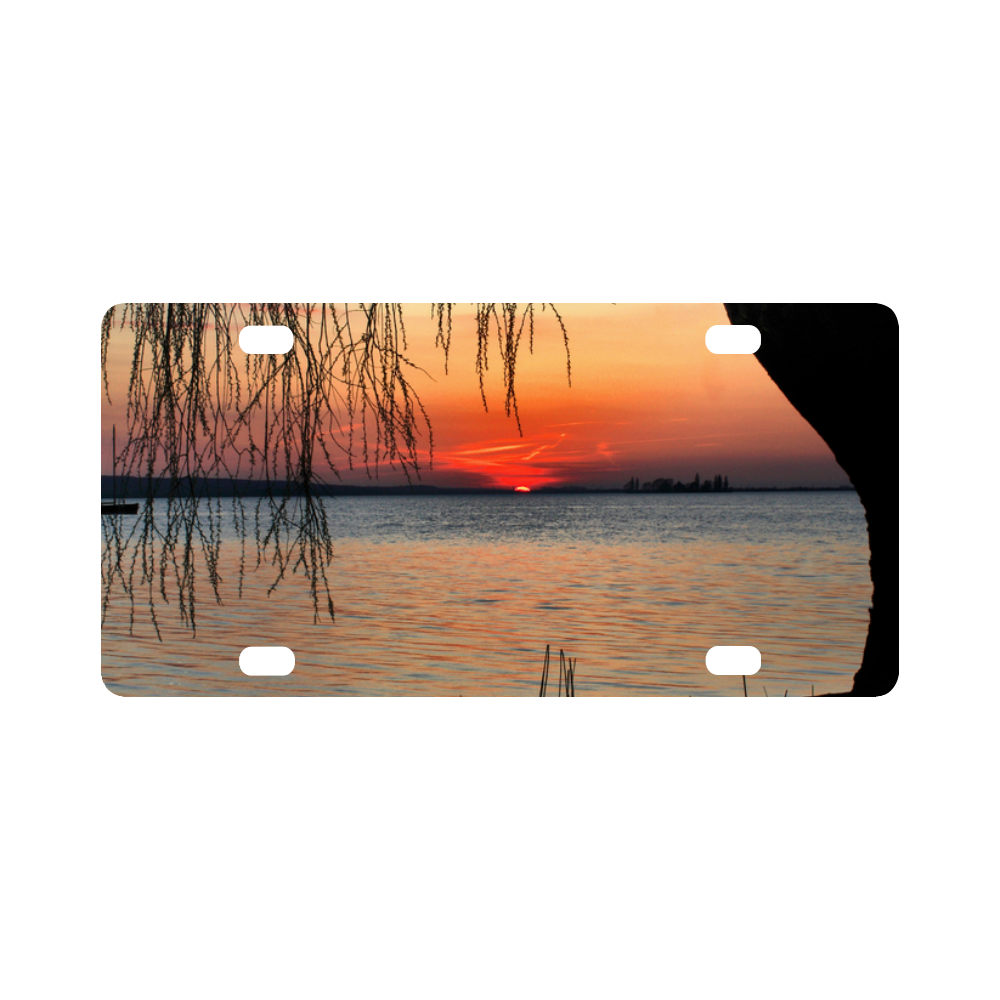 Sunrise Tree Romantic Spring  Water Sea Classic License Plate