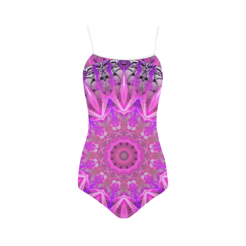 Lavender Lace Abstract Pink Light Love Lattice Strap Swimsuit ( Model S05)