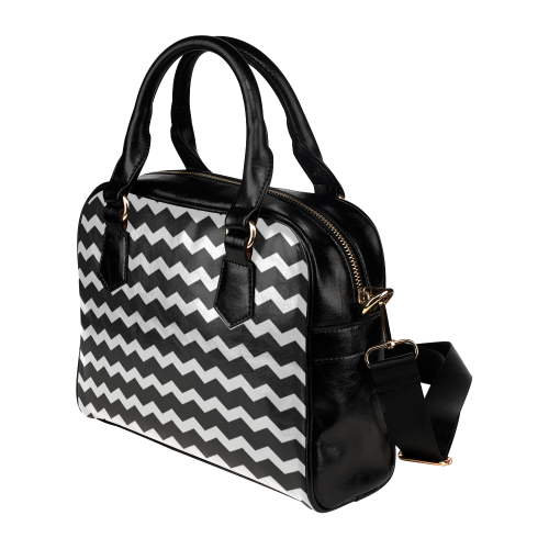 Elegant Chic Modern Trendy Pastel Grey Black Zig Zag Pattern Chevron Shoulder Handbag (Model 1634)