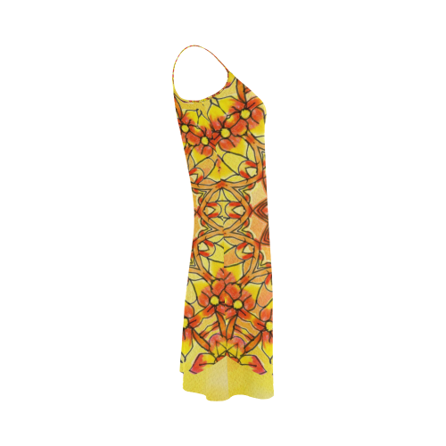 Orange Yellow Sunflower Mandala Red Zendoodle Alcestis Slip Dress (Model D05)