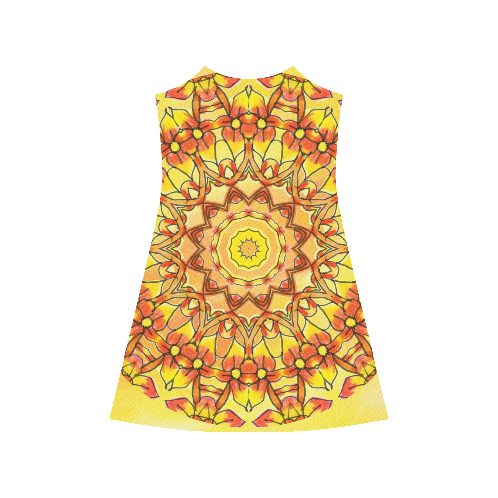Orange Yellow Sunflower Mandala Red Zendoodle Alcestis Slip Dress (Model D05)