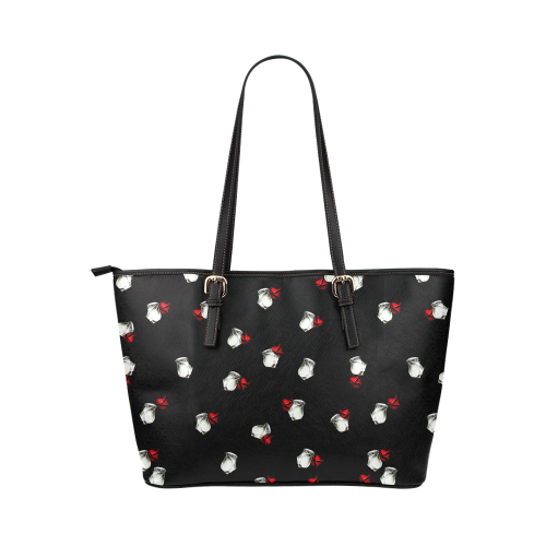 White and Red Roses Leather Tote Bag/Small (Model 1651)