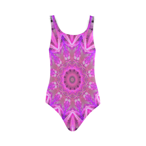 Lavender Lace Abstract Pink Light Love Lattice Vest One Piece Swimsuit (Model S04)
