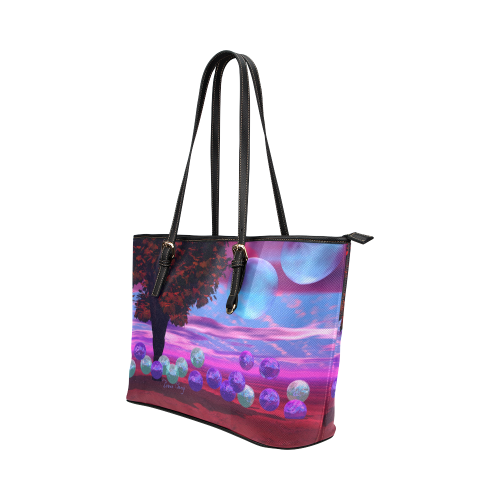 Bubble Garden, Abstract Rose  Azure Wisdom Leather Tote Bag/Large (Model 1651)