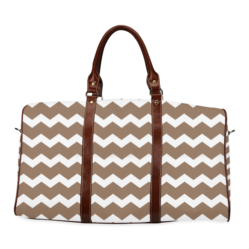 Modern Trendy Pastel Grey Brown Zig Zag Pattern Chevron Waterproof Travel Bag/Large (Model 1639)