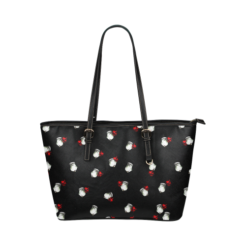 White and Red Roses Leather Tote Bag/Large (Model 1651)
