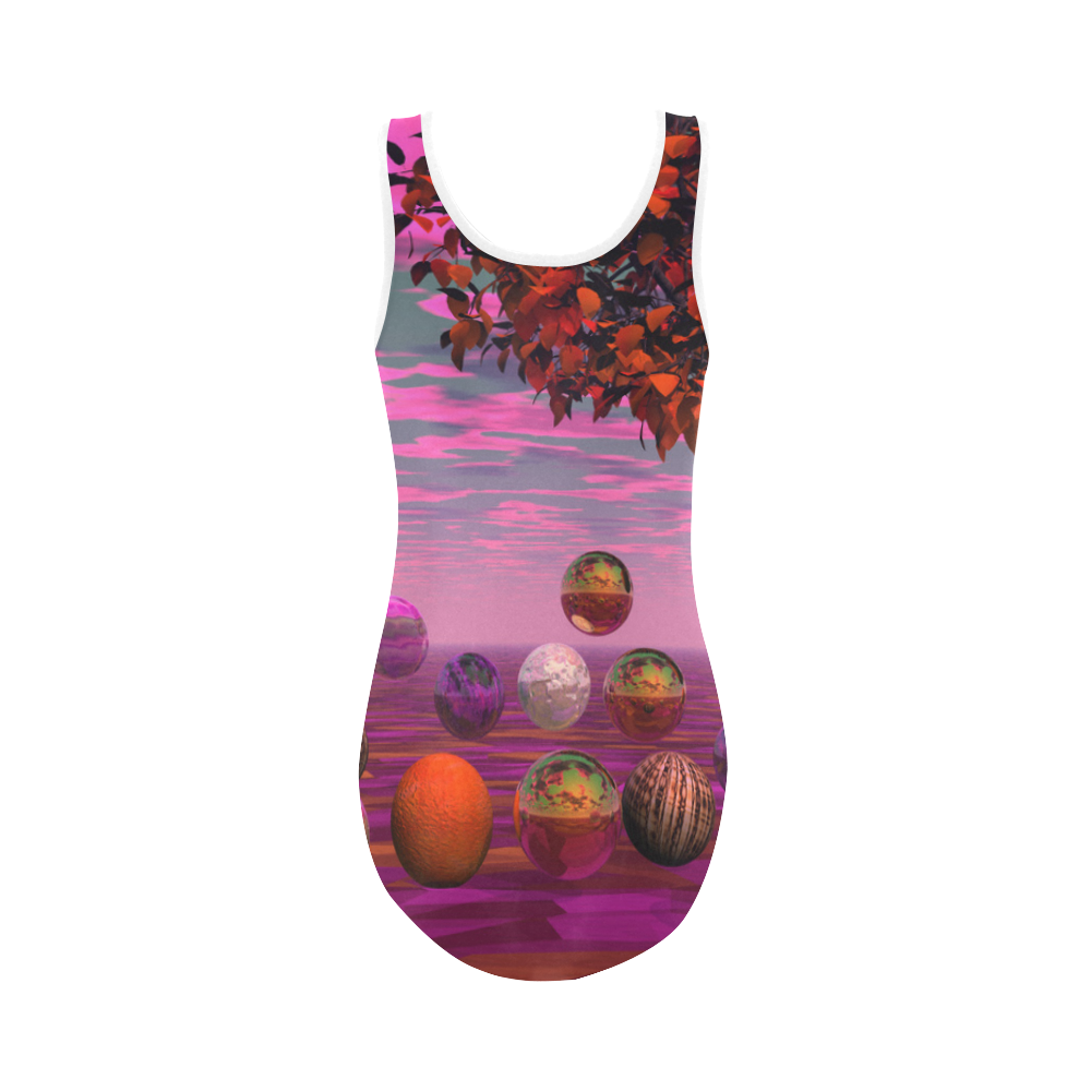 Bittersweet Opinion, Abstract Raspberry Maple Tree Vest One Piece Swimsuit (Model S04)