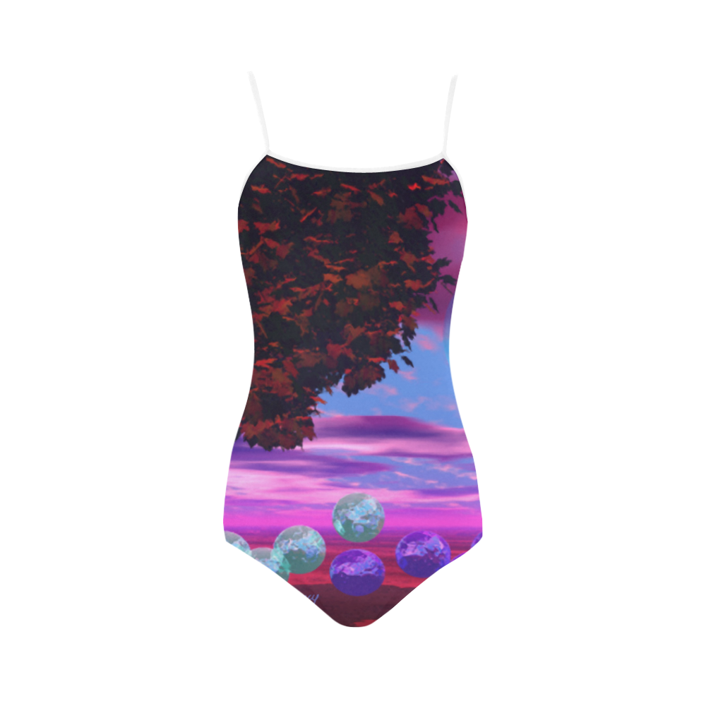 Bubble Garden, Abstract Rose  Azure Wisdom Strap Swimsuit ( Model S05)
