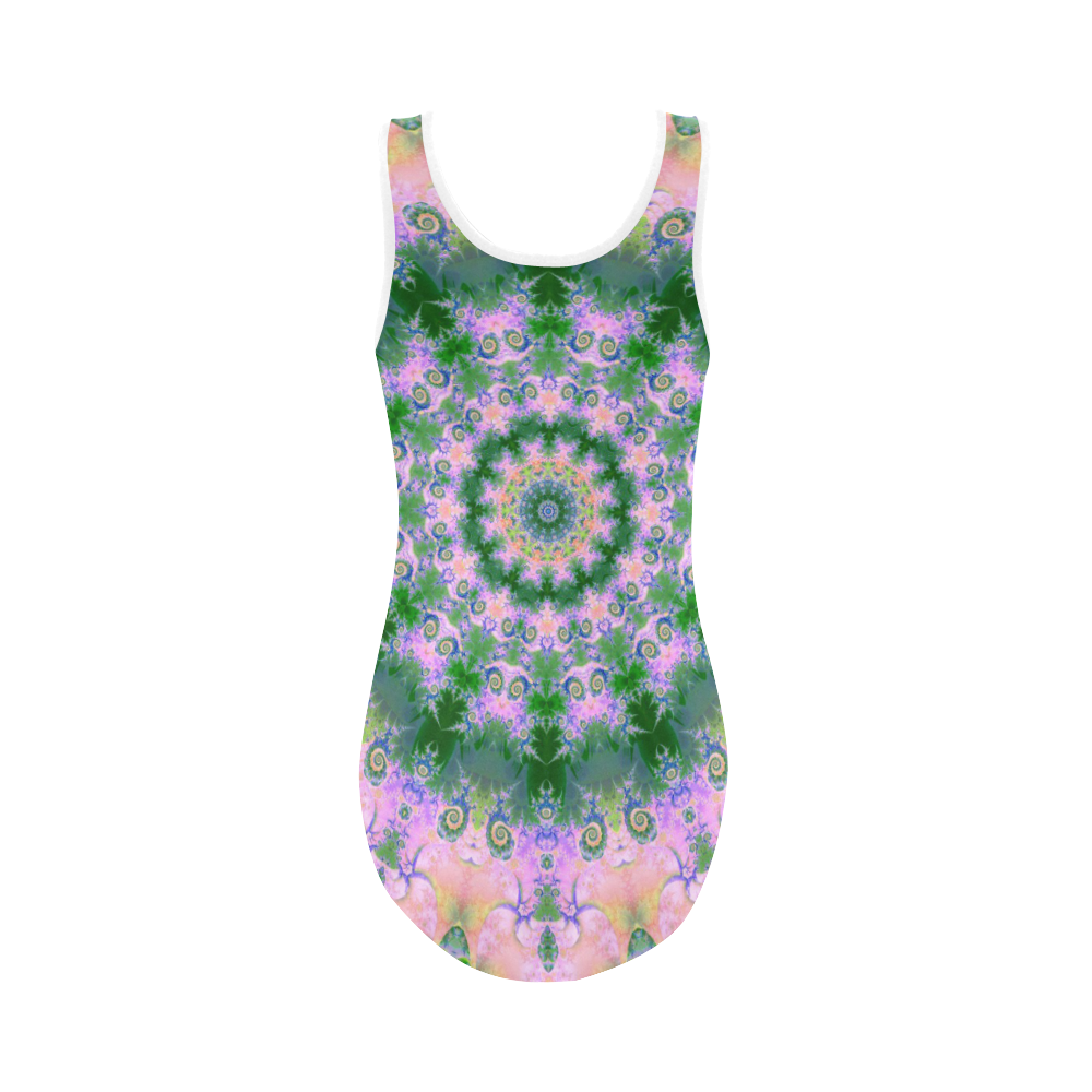 Rose Pink Green Explosion of Flowers Mandala Vest One Piece Swimsuit (Model S04)