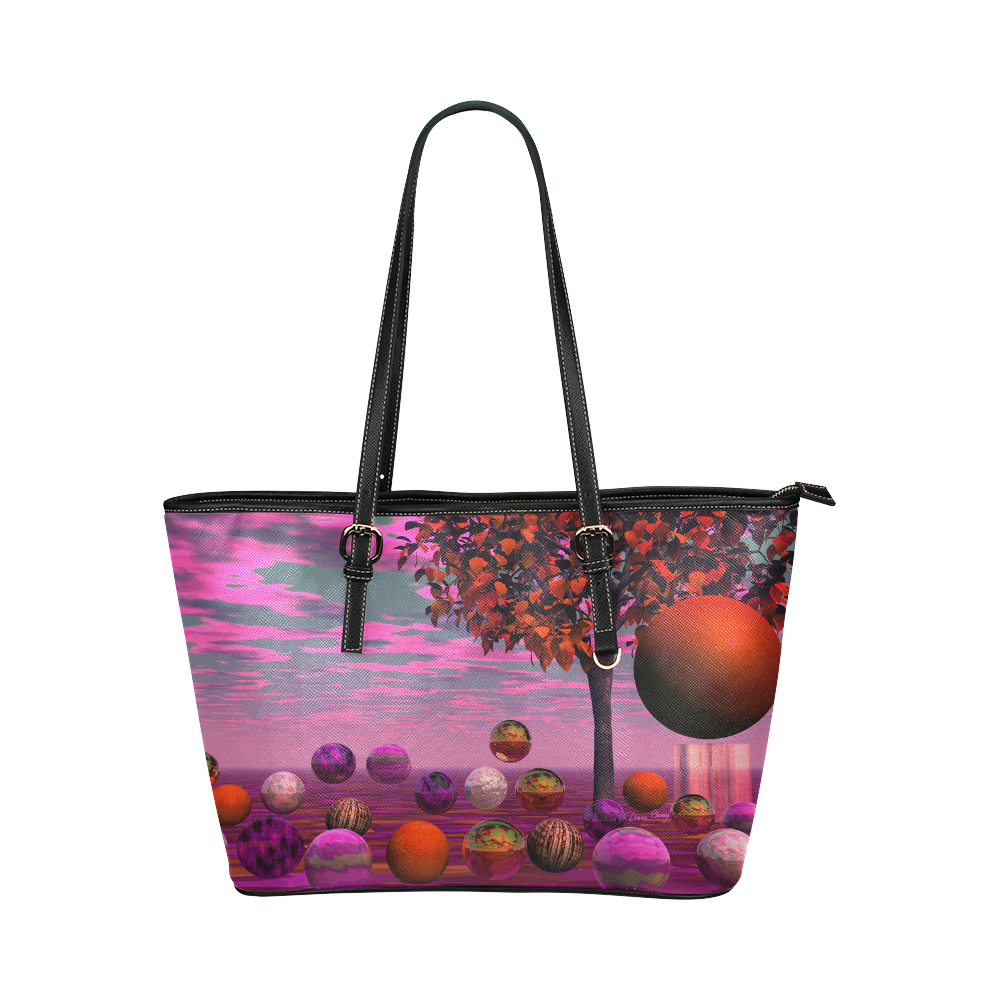 Bittersweet Opinion, Abstract Raspberry Maple Tree Leather Tote Bag/Small (Model 1651)