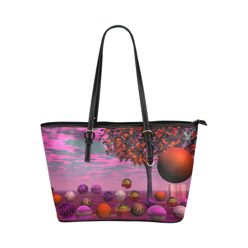 Bittersweet Opinion, Abstract Raspberry Maple Tree Leather Tote Bag/Small (Model 1651)