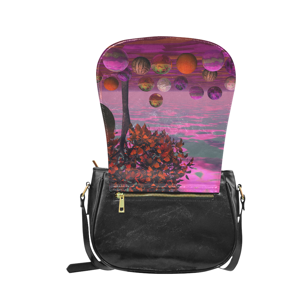 Bittersweet Opinion, Abstract Raspberry Maple Tree Classic Saddle Bag/Small (Model 1648)