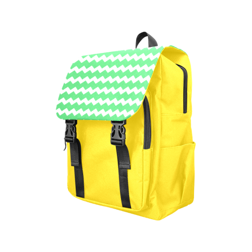Modern Trendy Pastell Grey Green Yellow Zig Zag Pattern Chevron Casual Shoulders Backpack (Model 1623)