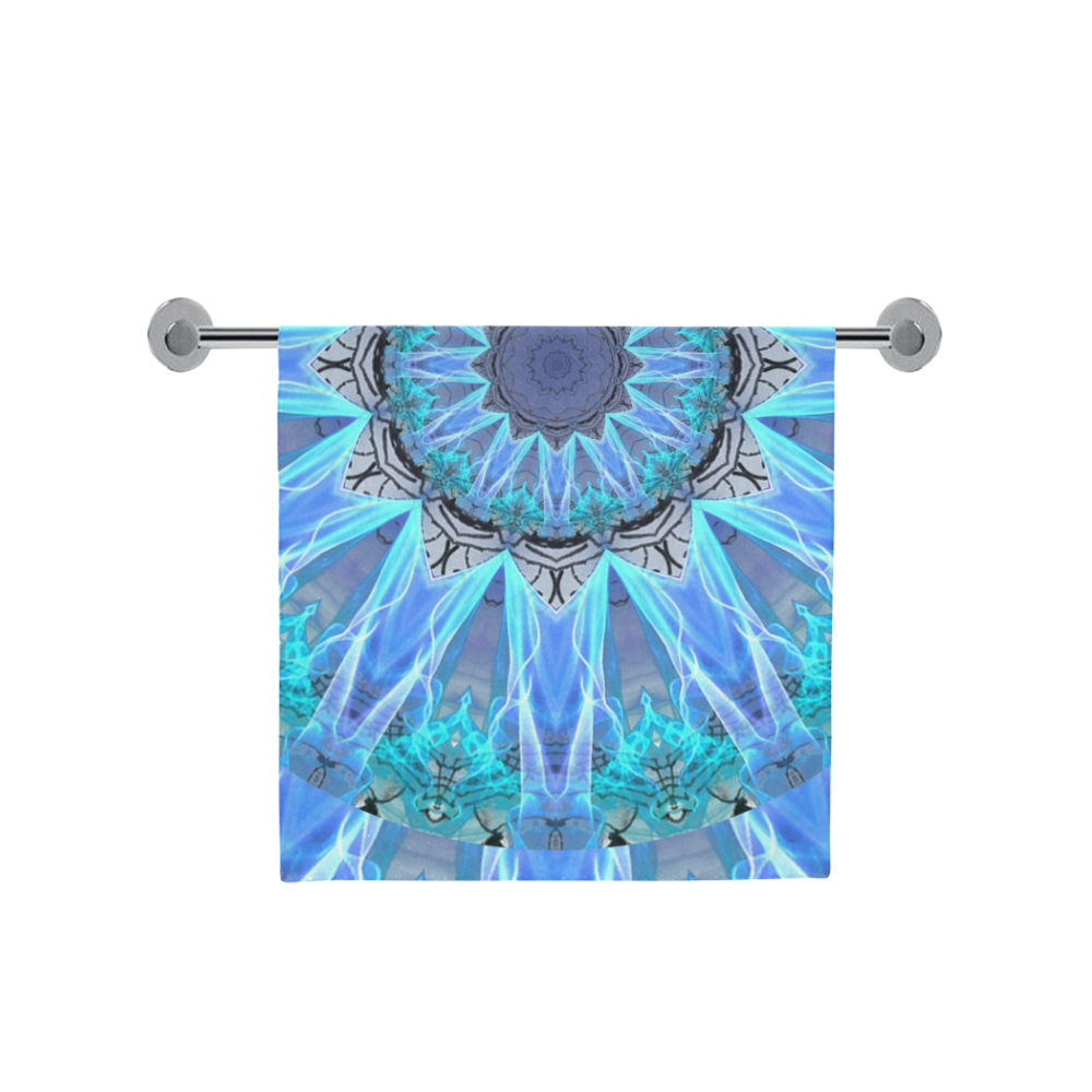 Sapphire Ice Flame, Cyan Blue Crystal Wheel Bath Towel 30"x56"