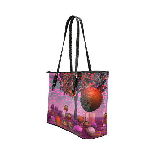 Bittersweet Opinion, Abstract Raspberry Maple Tree Leather Tote Bag/Large (Model 1651)