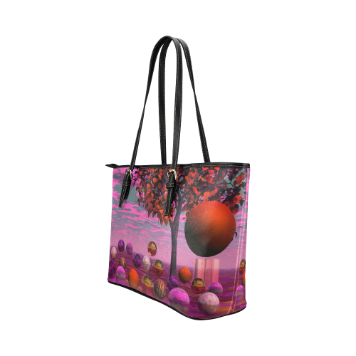 Bittersweet Opinion, Abstract Raspberry Maple Tree Leather Tote Bag/Small (Model 1651)