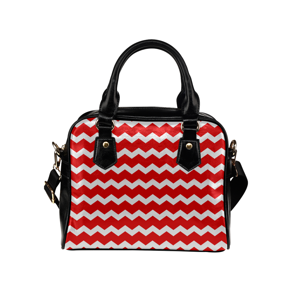 Modern Trendy Pastell Grey Red Zig Zag Pattern Chevron Shoulder Handbag (Model 1634)