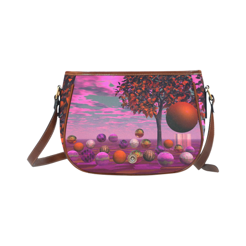 Bittersweet Opinion, Abstract Raspberry Maple Tree Saddle Bag/Small (Model 1649) Full Customization