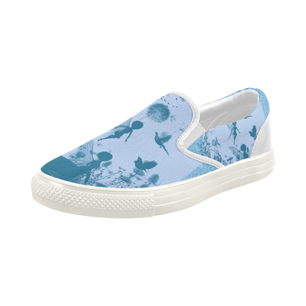 Beautiful fairy in blue colors Women's Slip-on Canvas Shoes (Model 019)