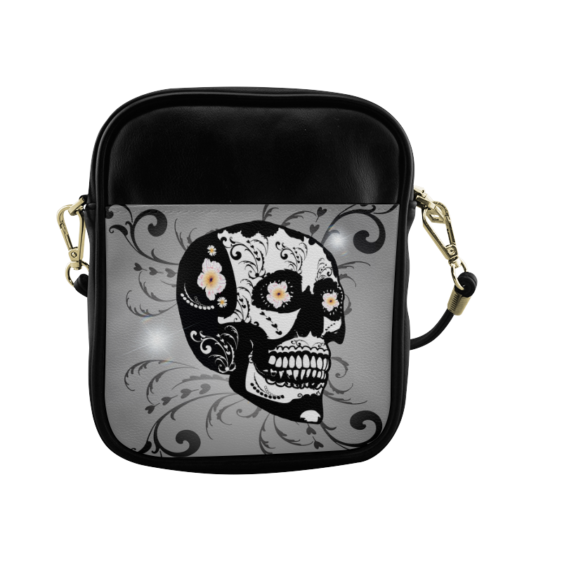 Wonderful sugar skull in black and white Sling Bag (Model 1627)