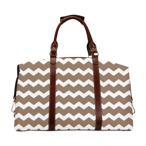 Modern Trendy Pastel Grey Brown Zig Zag Pattern Chevron Classic Travel Bag (Model 1643)