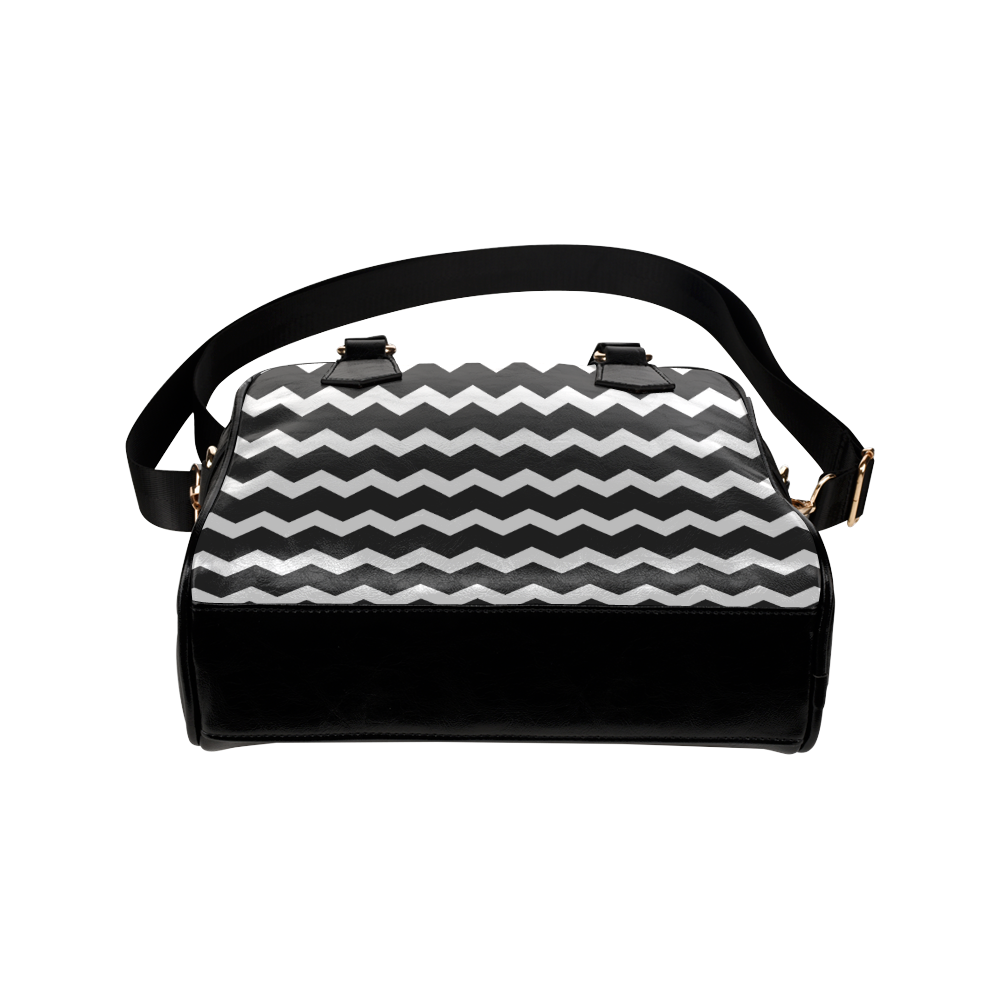 Elegant Chic Modern Trendy Pastel Grey Black Zig Zag Pattern Chevron Shoulder Handbag (Model 1634)