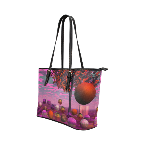 Bittersweet Opinion, Abstract Raspberry Maple Tree Leather Tote Bag/Large (Model 1651)