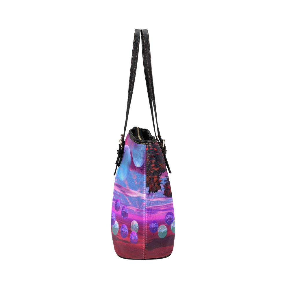 Bubble Garden, Abstract Rose  Azure Wisdom Leather Tote Bag/Small (Model 1651)