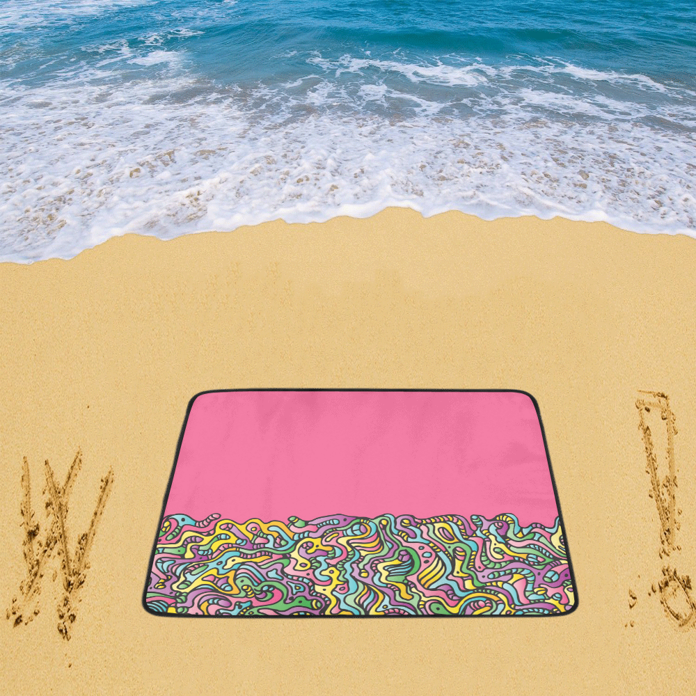 Colorful Tidal Pool, abstract animals, pink Beach Mat 78"x 60"
