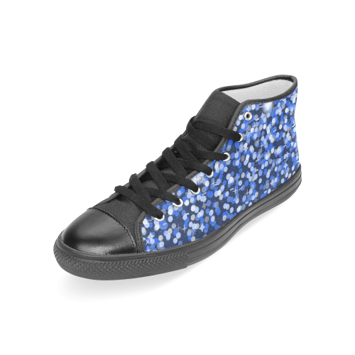 Blue Faux Glitter Women's Classic High Top Canvas Shoes (Model 017)