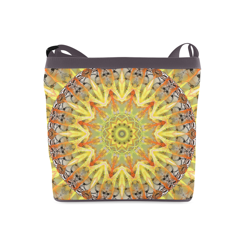 Golden Feathers Orange Flames Abstract Lattice Crossbody Bags (Model 1613)