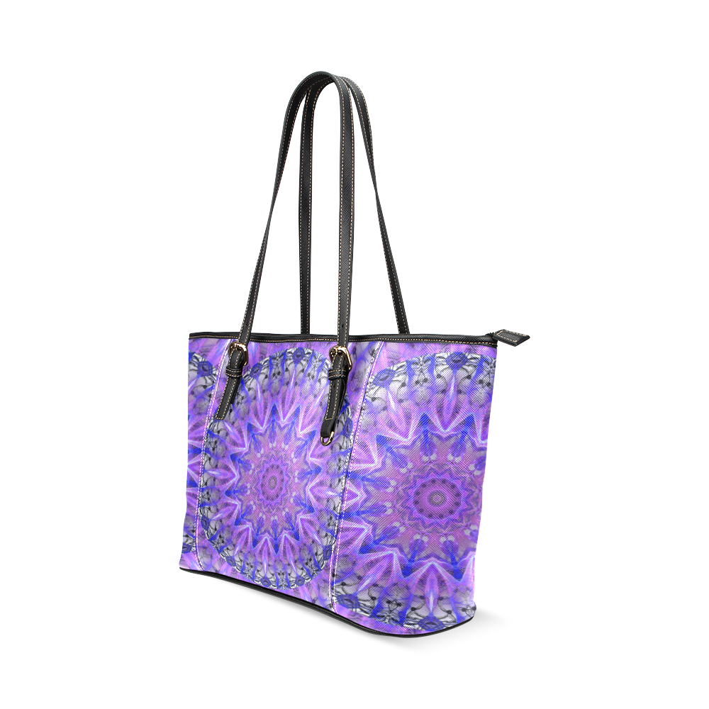 Abstract Plum Ice Crystal Palace Lattice Lace Leather Tote Bag/Small (Model 1640)