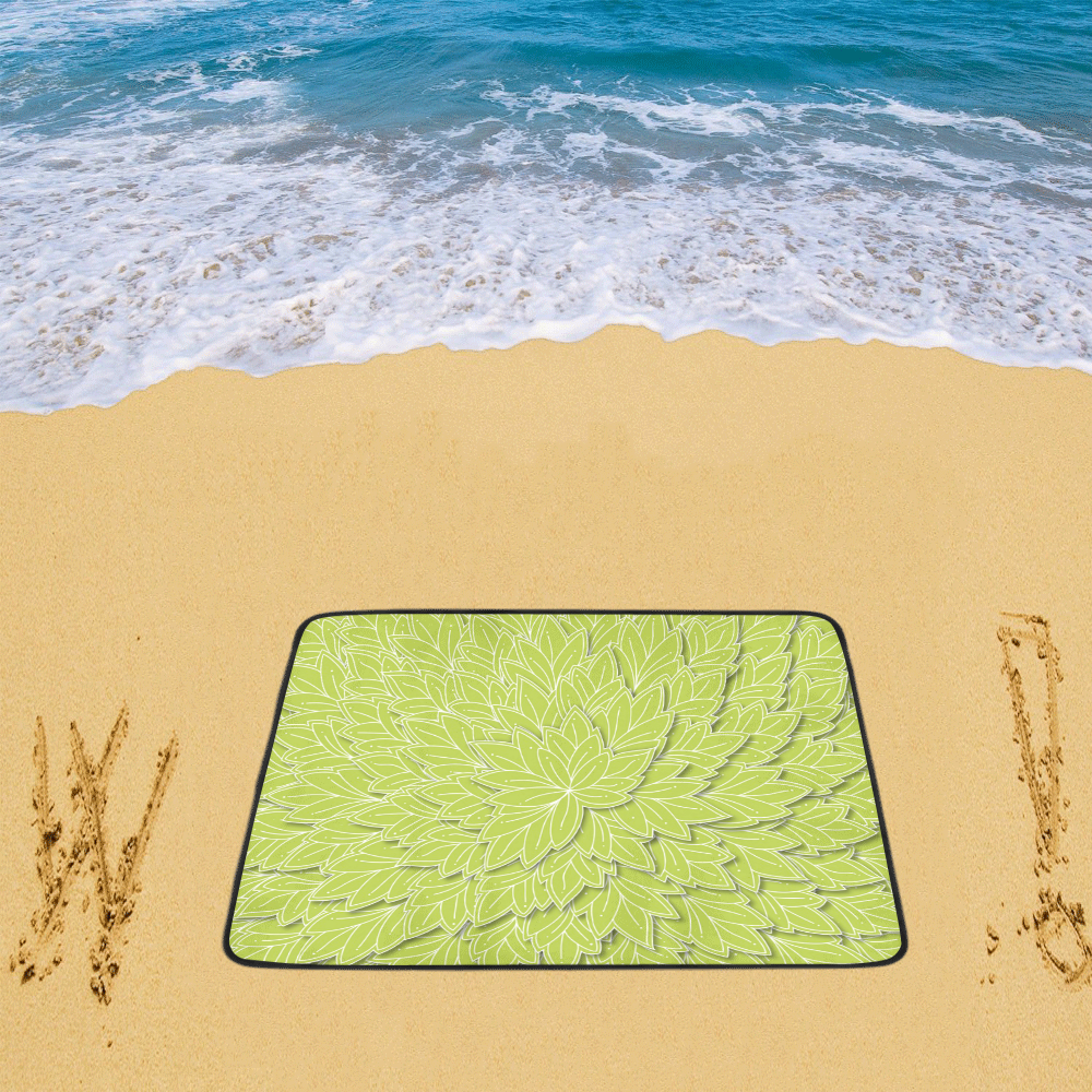floating leaf pattern spring green white nature Beach Mat 78"x 60"