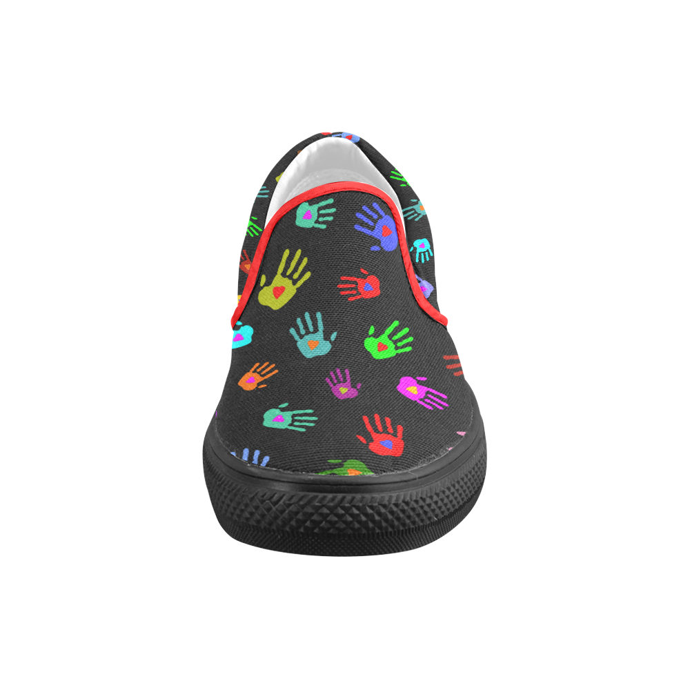 Multicolored HANDS with HEARTS love pattern Men's Slip-on Canvas Shoes (Model 019)