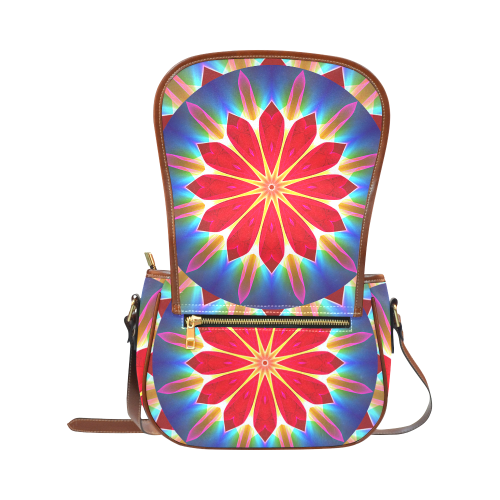 Blue Ice Flowers Red Abstract Modern Petals Zen Saddle Bag/Small (Model 1649) Full Customization
