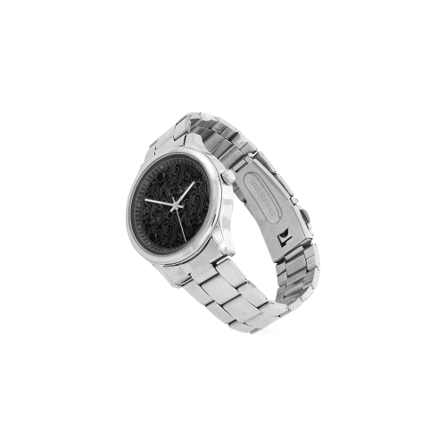 A elegant floral damasks in  silver and black Men's Stainless Steel Watch(Model 104)