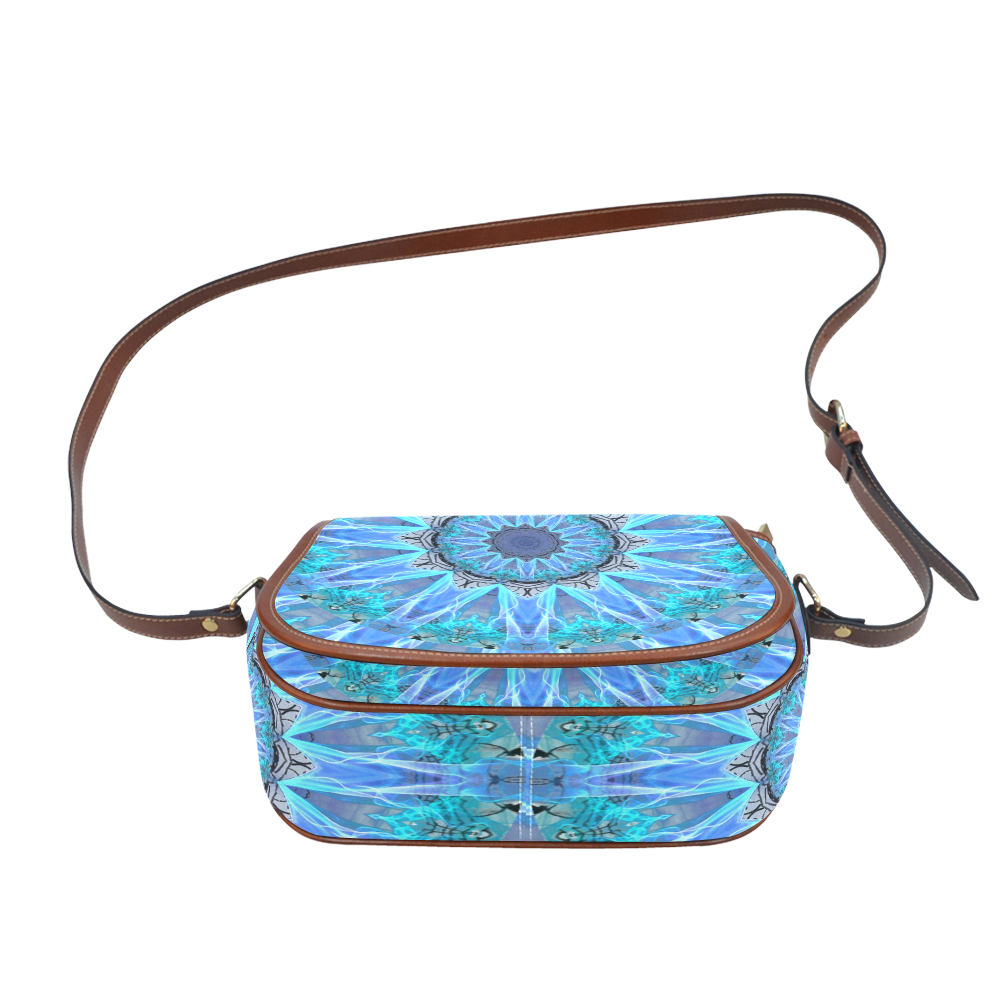 Sapphire Ice Flame, Cyan Blue Crystal Wheel Saddle Bag/Large (Model 1649)